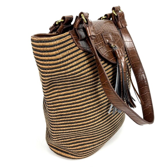 Shoulder Handbag Hobo Brown Textured woven Faux Leather Tassel Boho Chic - Picture 7 of 16